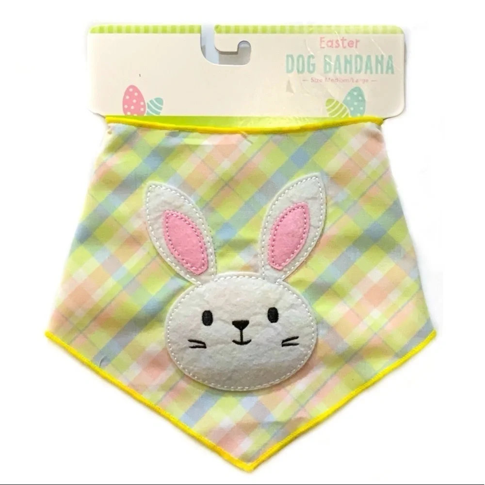 Easter Dog Bandanna Bunny Rabbit Spring Colors Plaid Multicolor Medium to Large